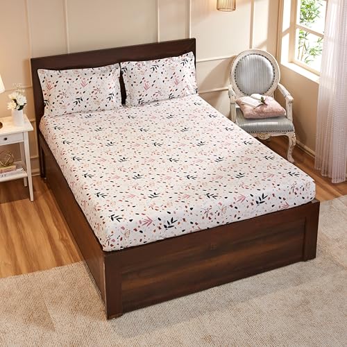 Pastel Floral Printed Queen Flat Bedsheet with 2 Pillow Covers