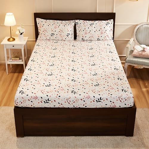 Pastel Floral Printed Queen Flat Bedsheet with 2 Pillow Covers