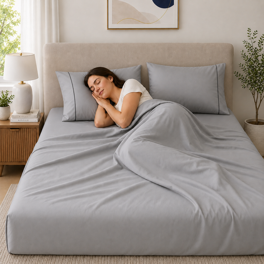 400 Thread Count 100% Organic Cotton Merrow Design Grey Mist – Dark Grey Premium Bedsheet King Size