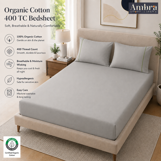 400 Thread Count 100% Organic Cotton Merrow Design Grey Mist – Sage Premium Bedsheet King Size