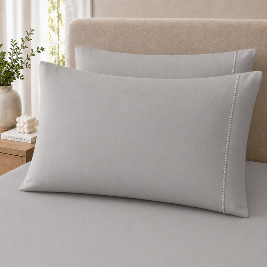 400 Thread Count 100% Organic Cotton Fagoting Style Grey Mist Premium Bedsheet King Size