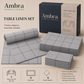 7 Pc - 1 Minimalist Grid Design Table Linen Set, 6 Placement, 6 Diner Napkins