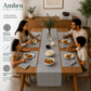 7 Pc - 1 Minimalist Grid Design Table Linen Set, 6 Placement, 6 Diner Napkins
