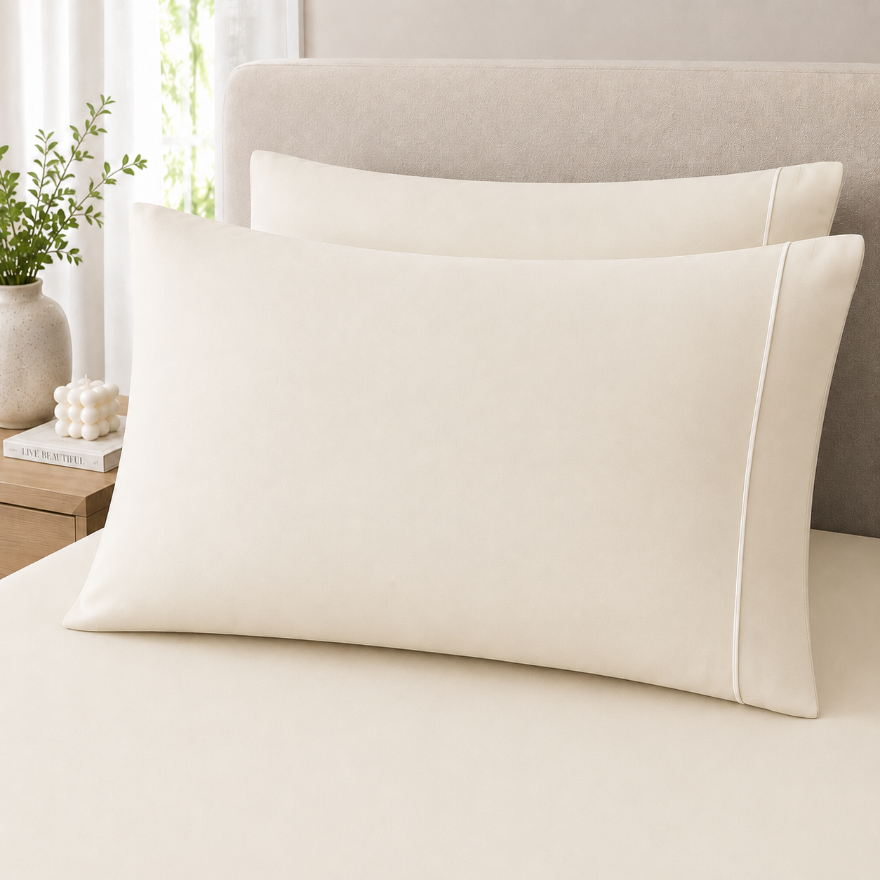 400 Thread Count 100% Organic Cotton Merrow Design Classic Ivory – Classic Ivory Premium Bedsheet King Size