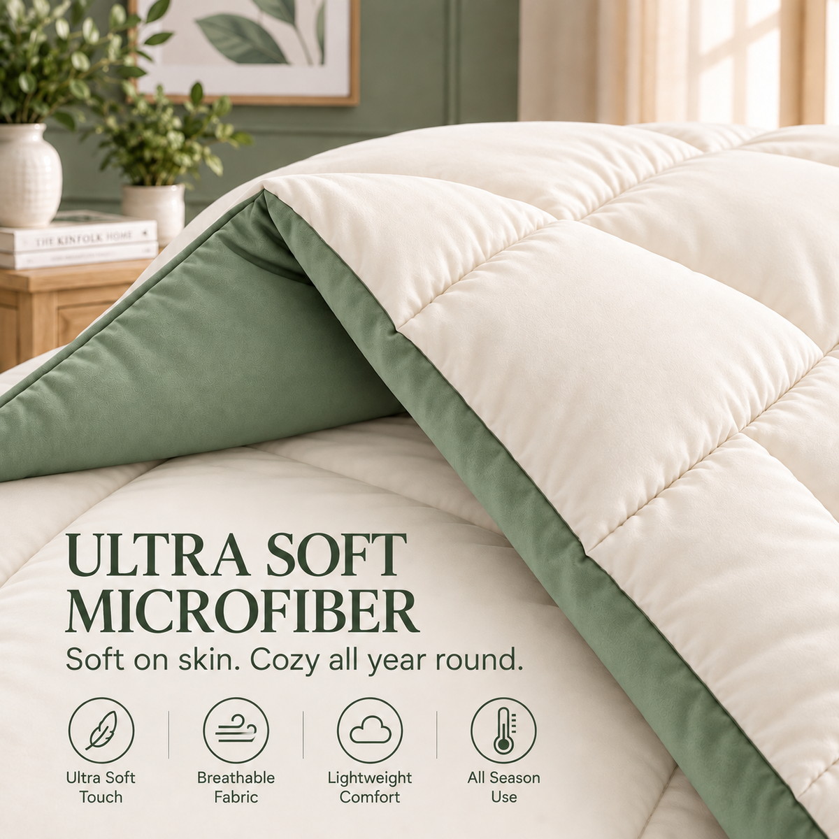 300 GSM Reversible Microfiber Sage And Cream Comforter – Double Bed | Soft, Fluffy & All-Season
