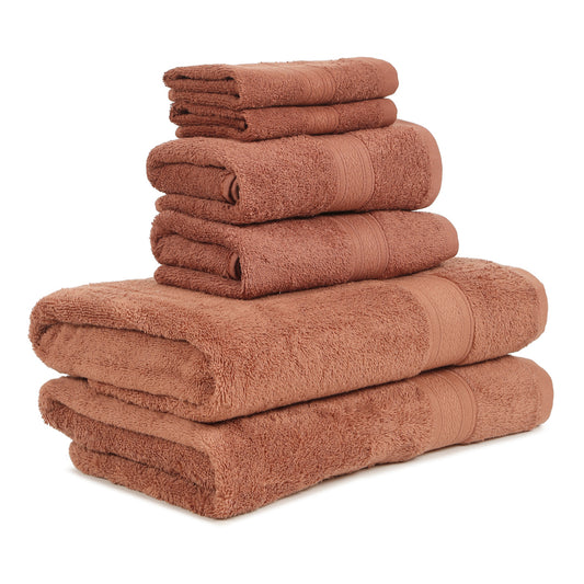 Premium 6 Piece Dark Rust Colour Cotton Towel Set (Bath, Hand & Face)