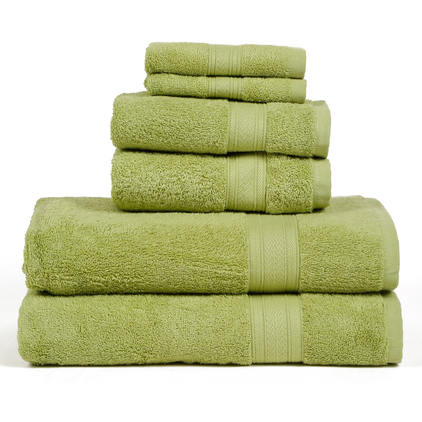 Premium 6 Piece Summer Green Colour Cotton Towel Set (Bath, Hand & Face)