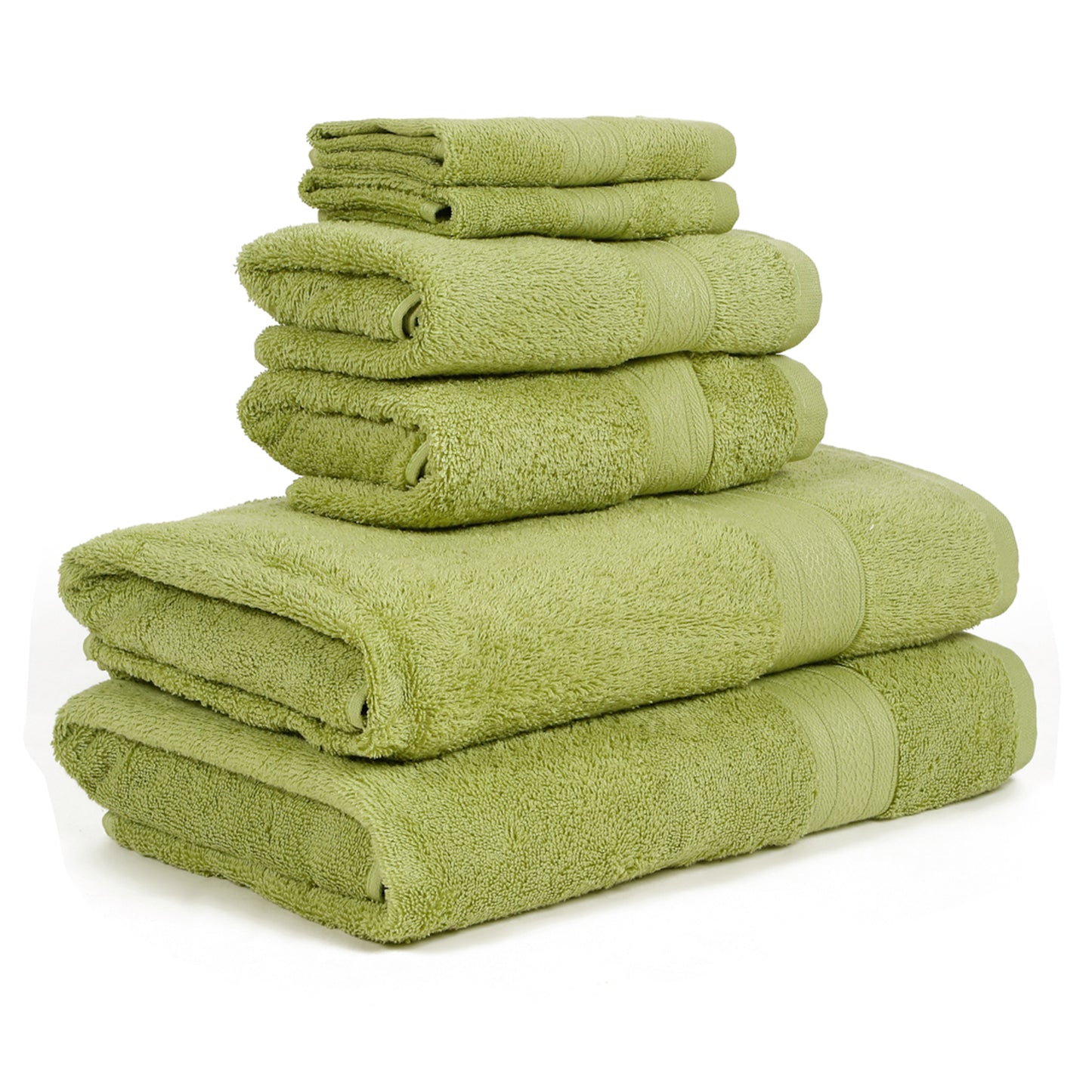 Premium 6 Piece Summer Green Colour Cotton Towel Set (Bath, Hand & Face)