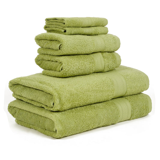 Premium 6 Piece Summer Green Colour Cotton Towel Set (Bath, Hand & Face)
