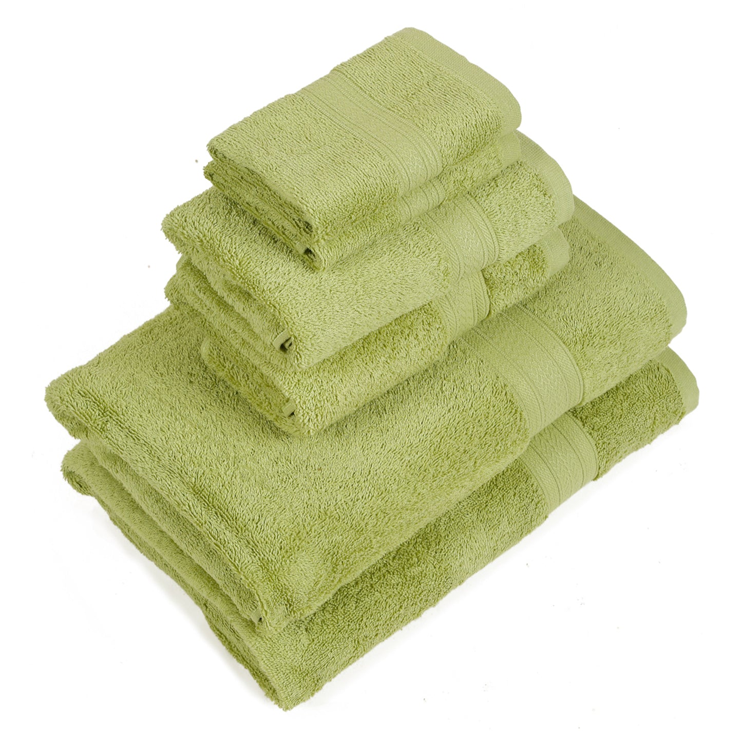 Premium 6 Piece Summer Green Colour Cotton Towel Set (Bath, Hand & Face)