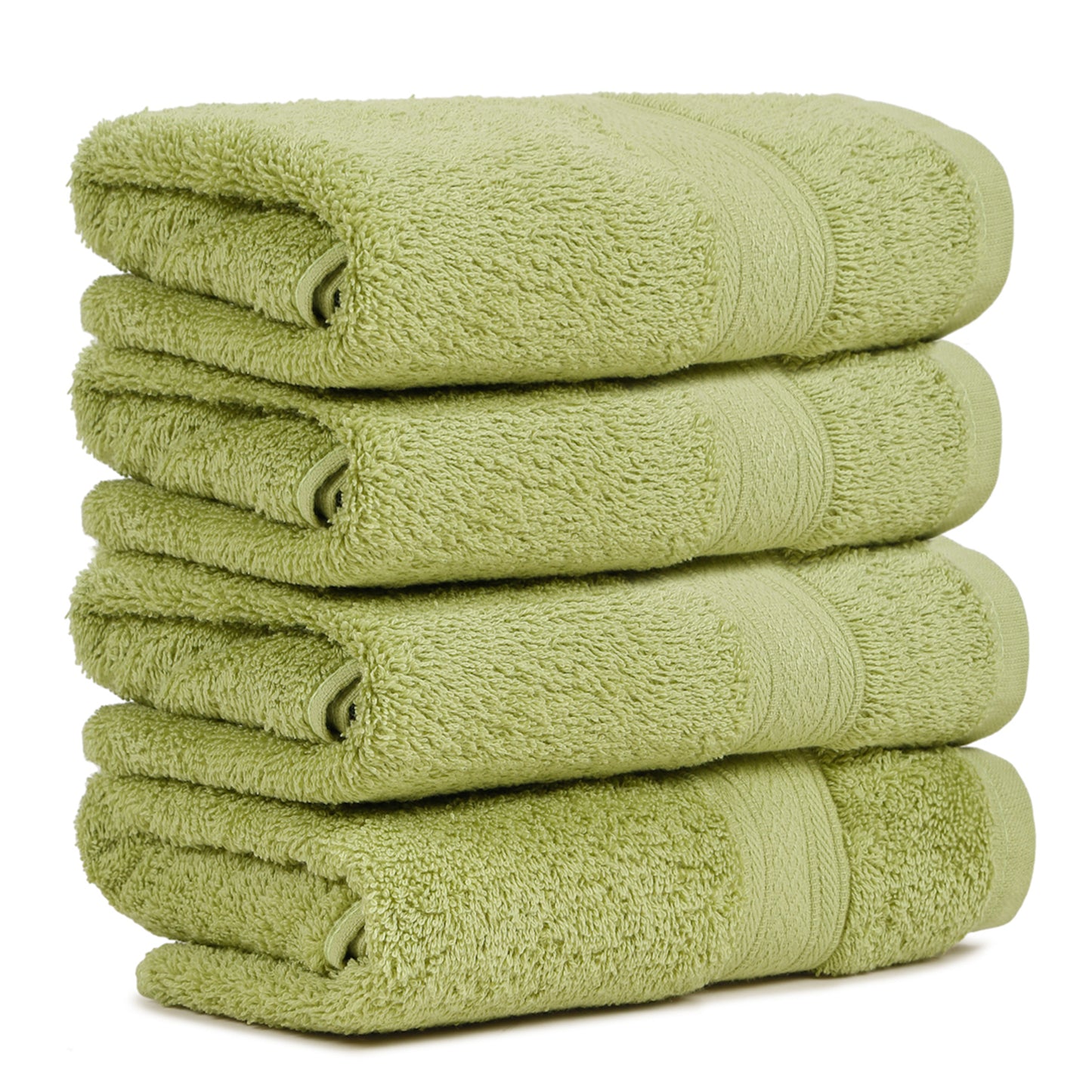 Premium 500 GSM 100% Cotton Summer Green Colour Hand Towels (Pack of 4)