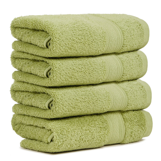 Premium 500 GSM 100% Cotton Summer Green Colour Hand Towels (Pack of 4)