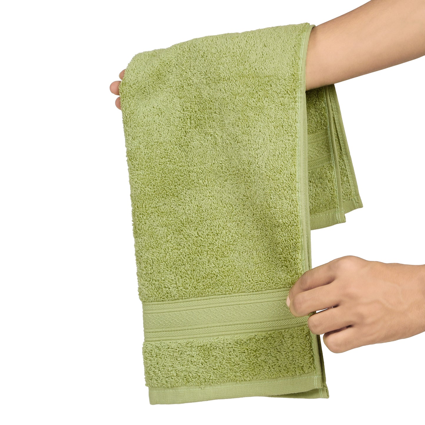 Premium 500 GSM 100% Cotton Summer Green Colour Hand Towels (Pack of 4)