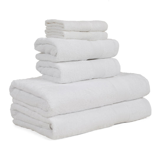 Premium 6 Piece White Colour Cotton Towel Set (Bath, Hand & Face)