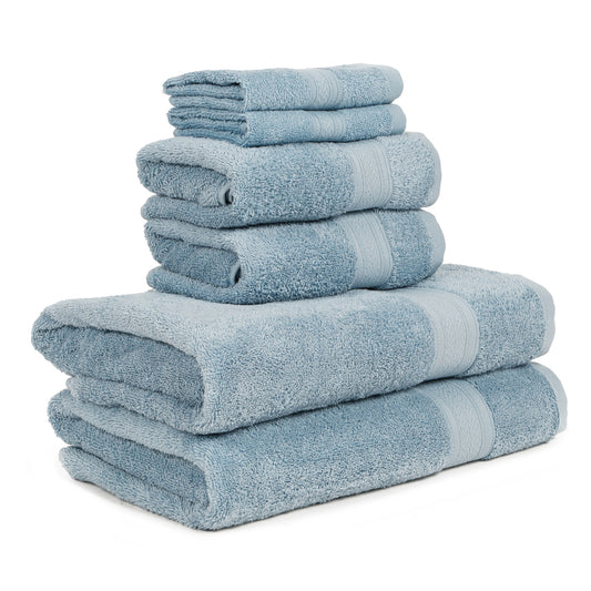 Premium 6 Piece Sky Blue Colour Cotton Towel Set (Bath, Hand & Face)
