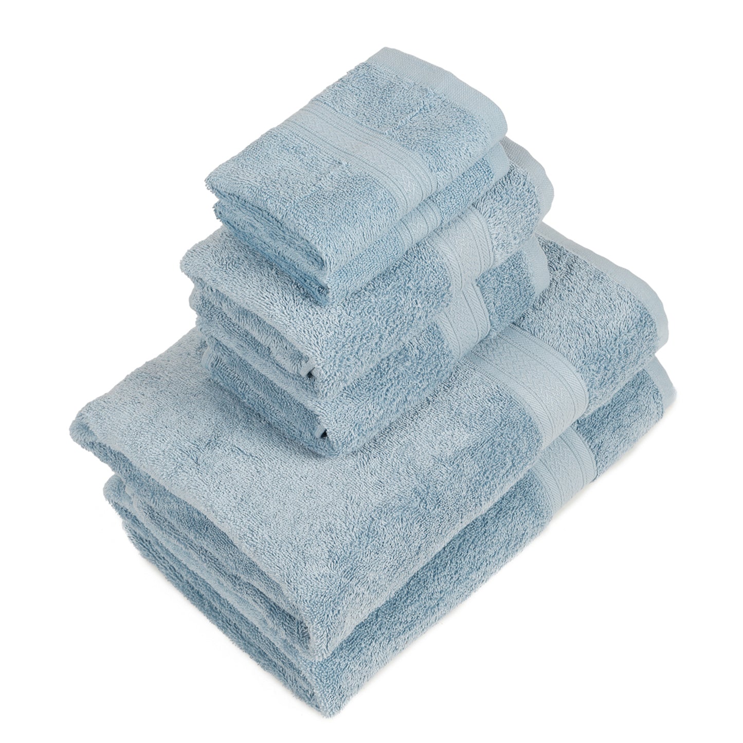 Premium 6 Piece Sky Blue Colour Cotton Towel Set (Bath, Hand & Face)