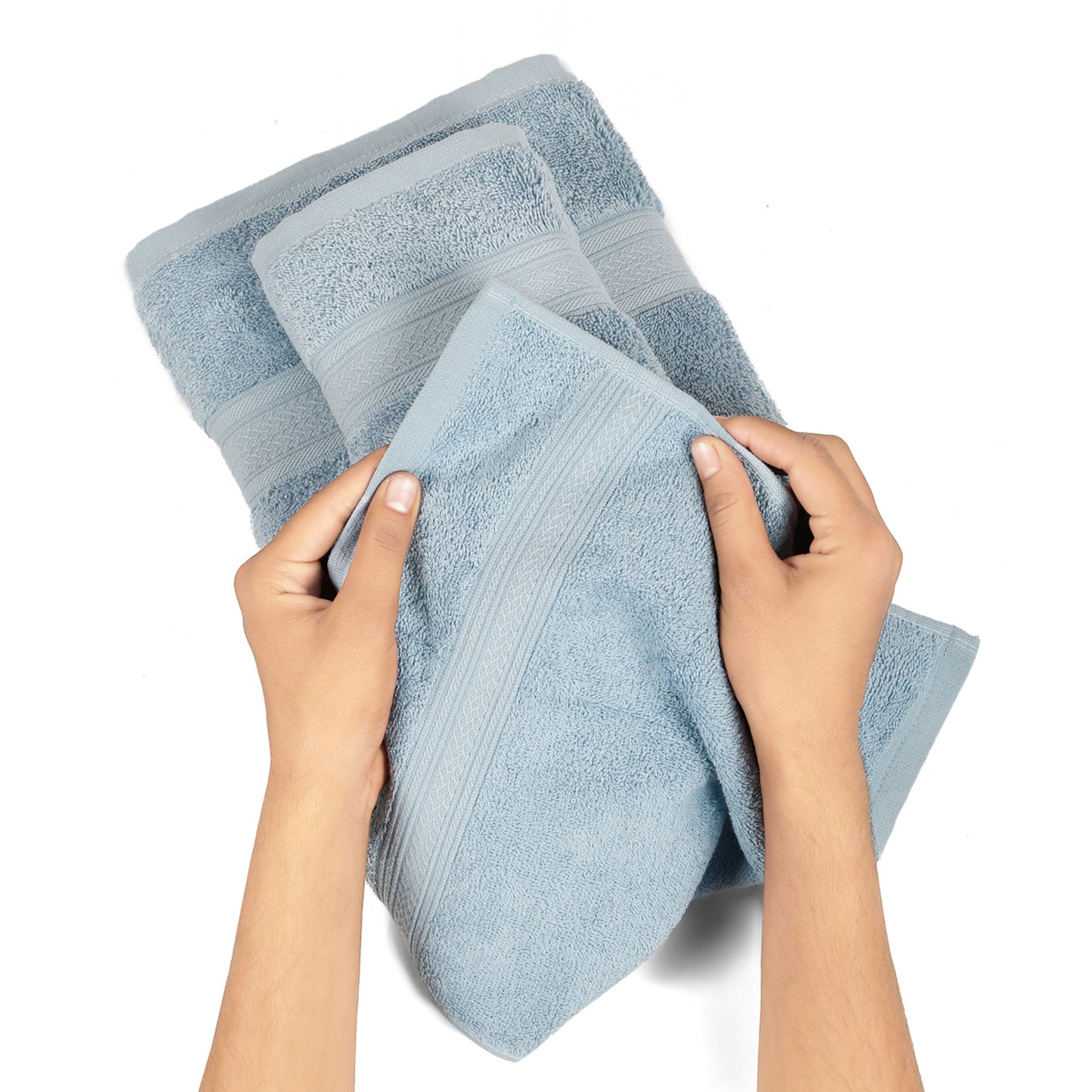 Premium 6 Piece Sky Blue Colour Cotton Towel Set (Bath, Hand & Face)