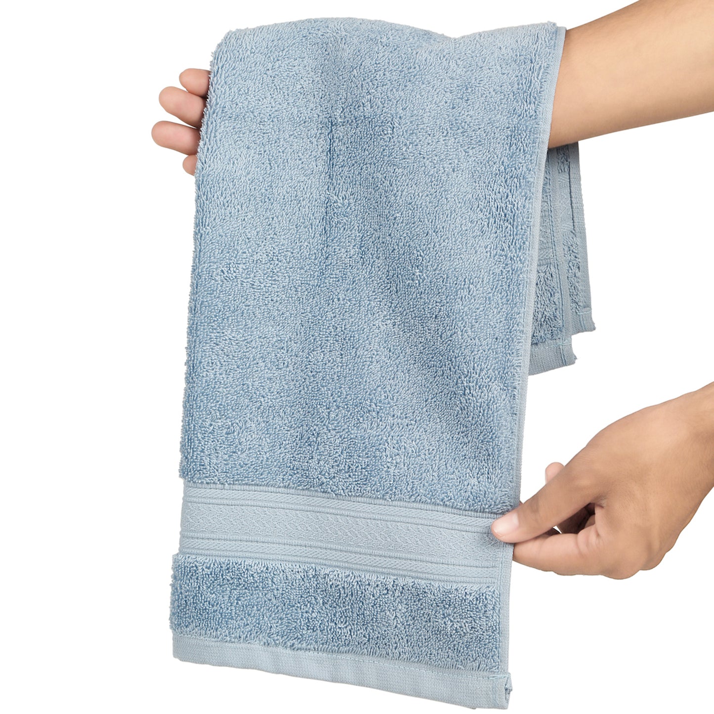 Premium 500 GSM 100% Cotton Sky Blue Colour Hand Towels (Pack of 4)
