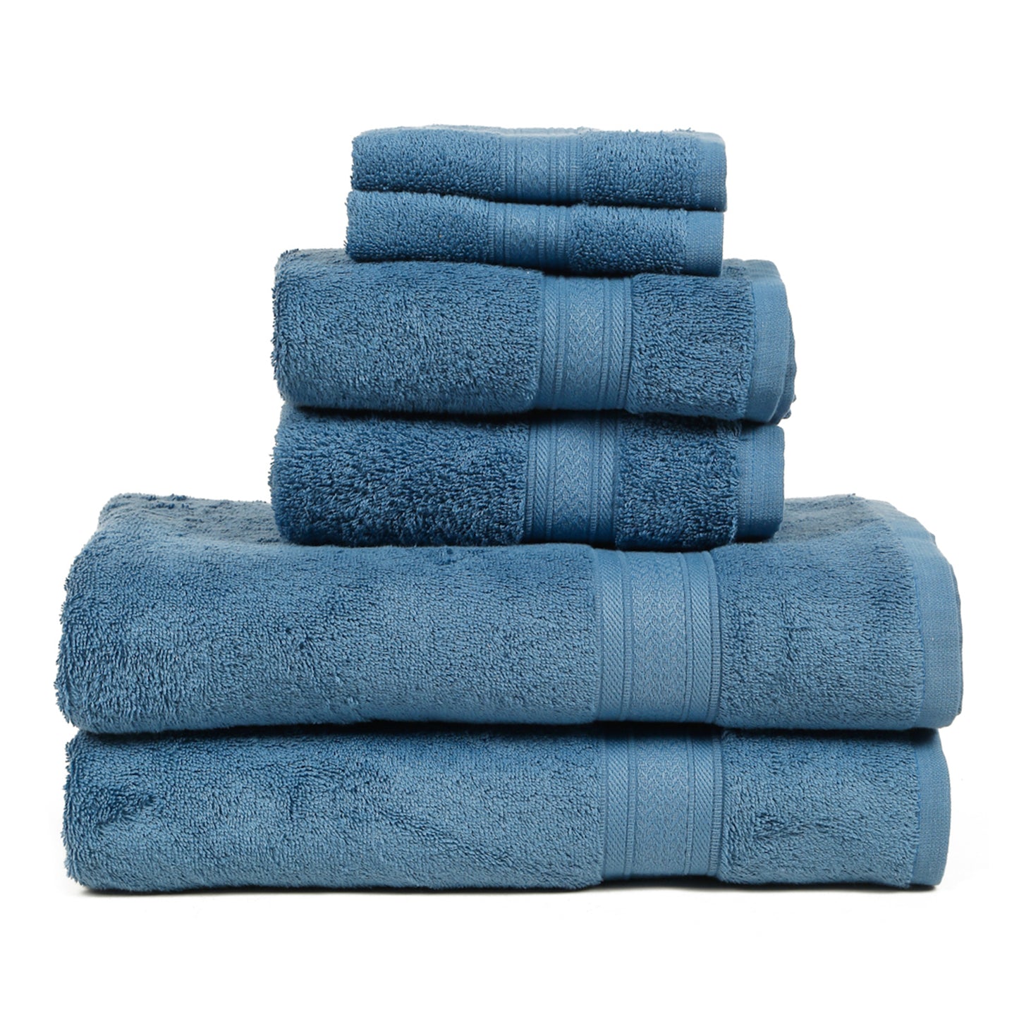 Premium 6 Piece Dark Blue Colour Cotton Towel Set (Bath, Hand & Face)