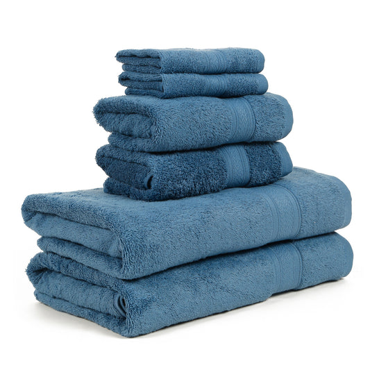 Premium 6 Piece Dark Blue Colour Cotton Towel Set (Bath, Hand & Face)