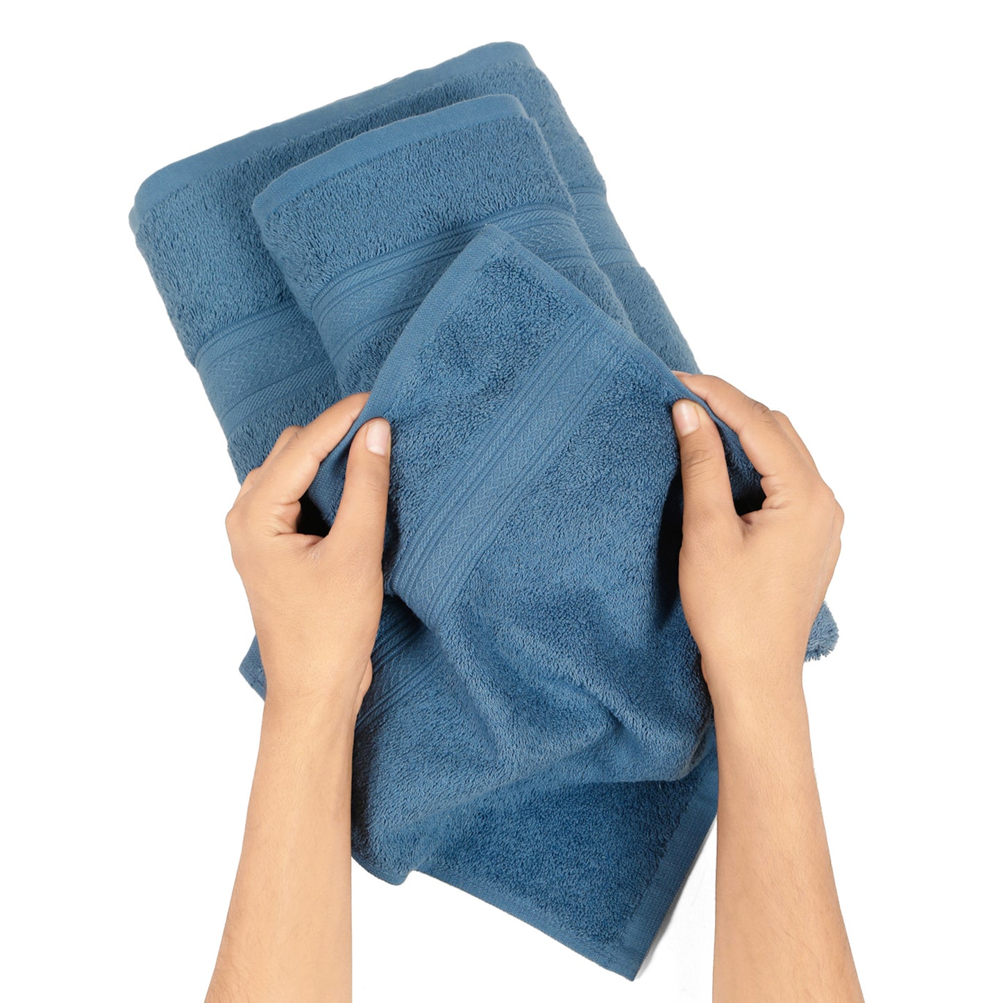 Premium 6 Piece Dark Blue Colour Cotton Towel Set (Bath, Hand & Face)