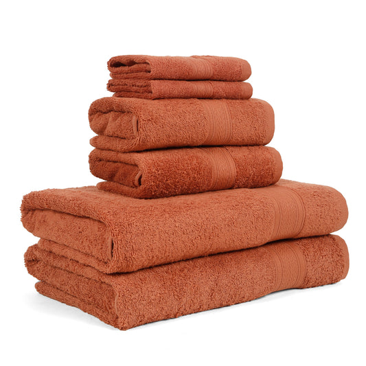 Premium 6 Piece Rust Colour Cotton Towel Set (Bath, Hand & Face)