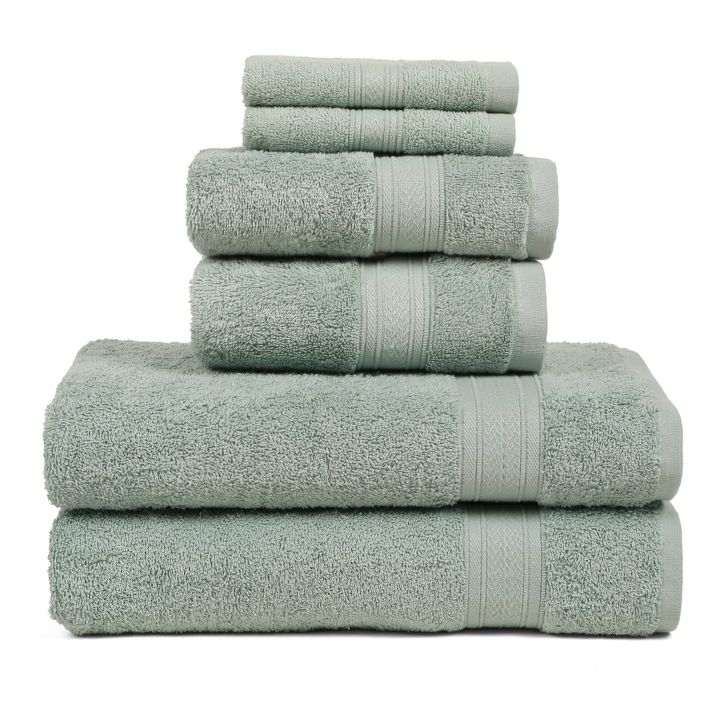 Premium 6 Piece Aqua Green Colour Cotton Towel Set (Bath, Hand & Face)