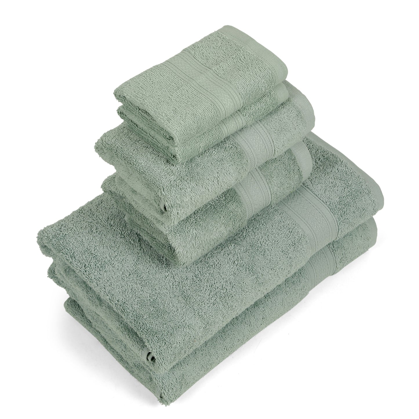 Premium 6 Piece Aqua Green Colour Cotton Towel Set (Bath, Hand & Face)