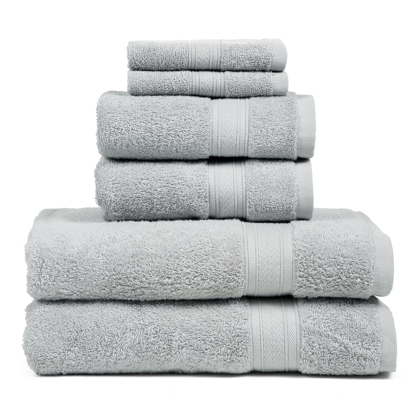 Premium 6 Piece Light Grey Colour Cotton Towel Set (Bath, Hand & Face)