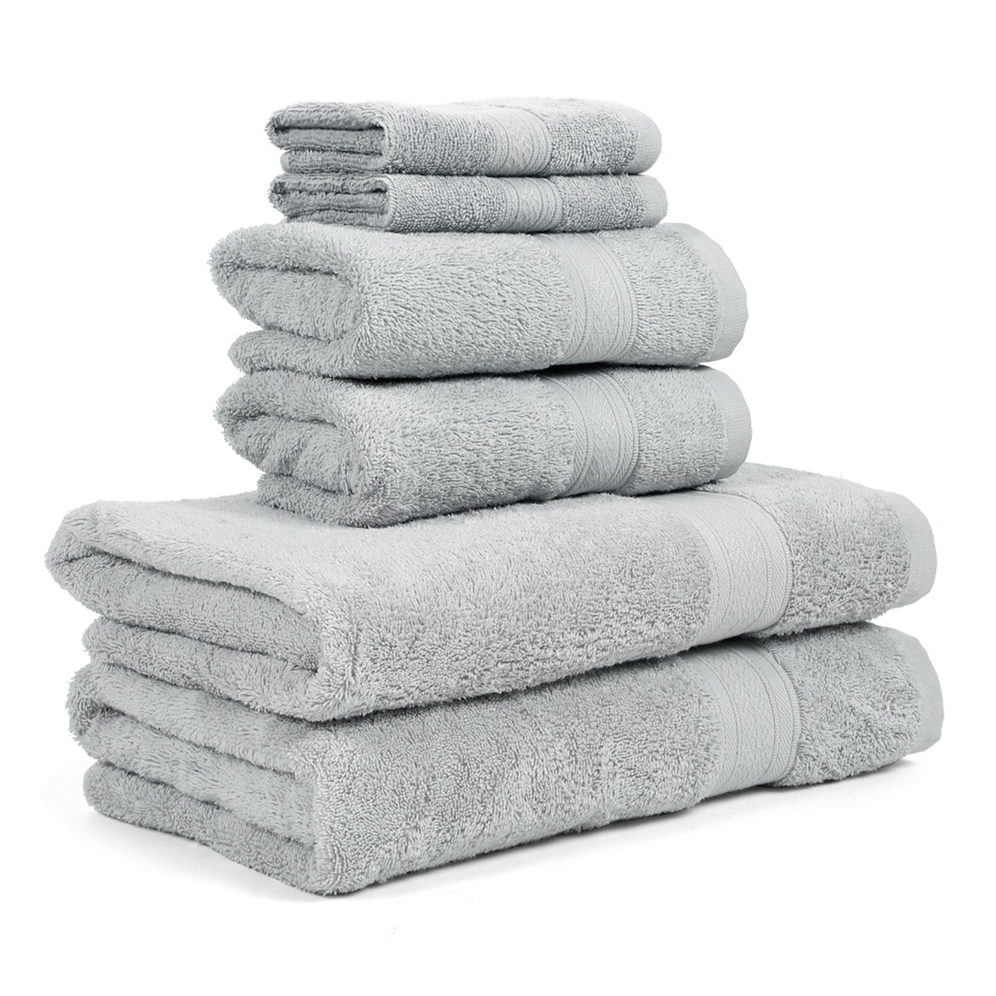 Premium 6 Piece Light Grey Colour Cotton Towel Set (Bath, Hand & Face)