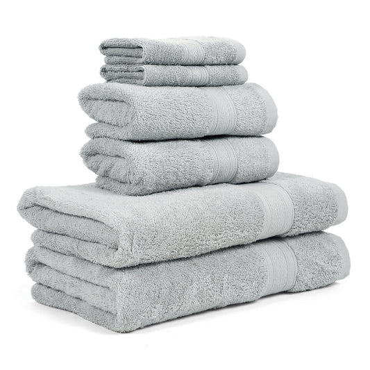 Premium 6 Piece Light Grey Colour Cotton Towel Set (Bath, Hand & Face)