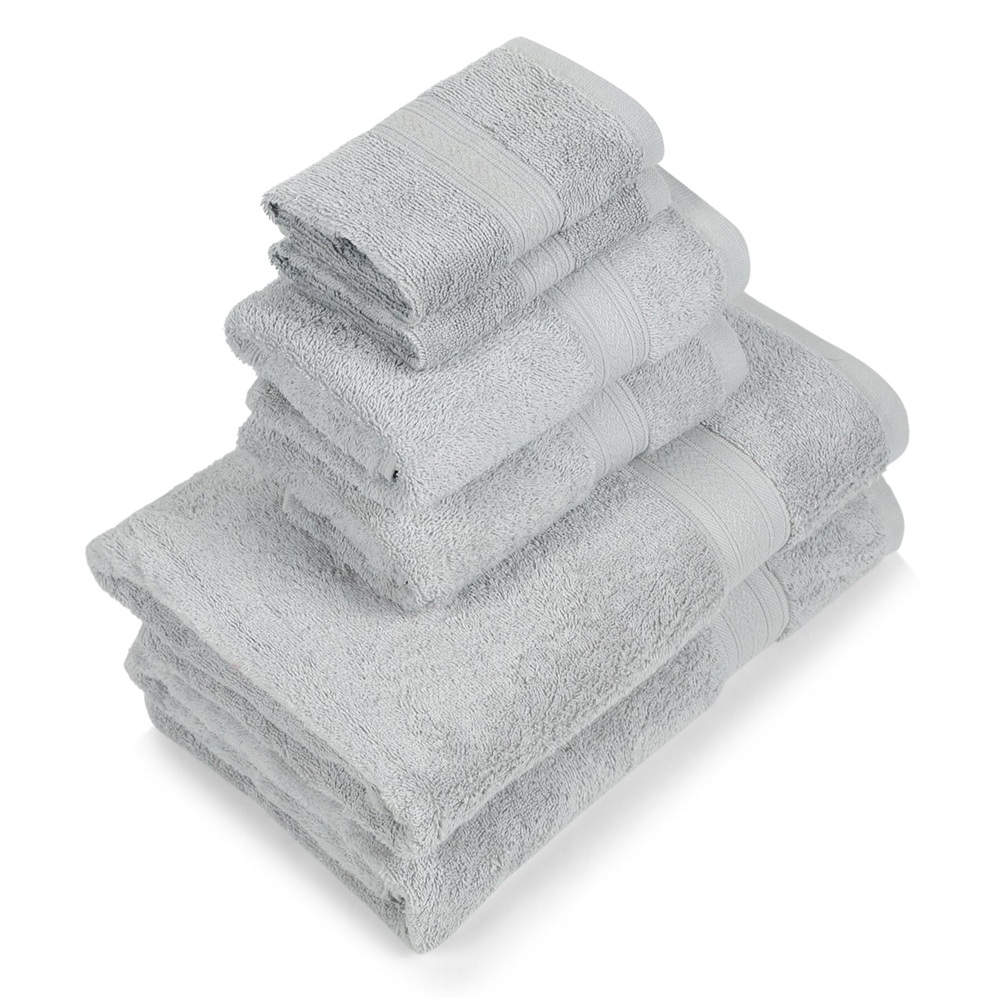 Premium 6 Piece Light Grey Colour Cotton Towel Set (Bath, Hand & Face)