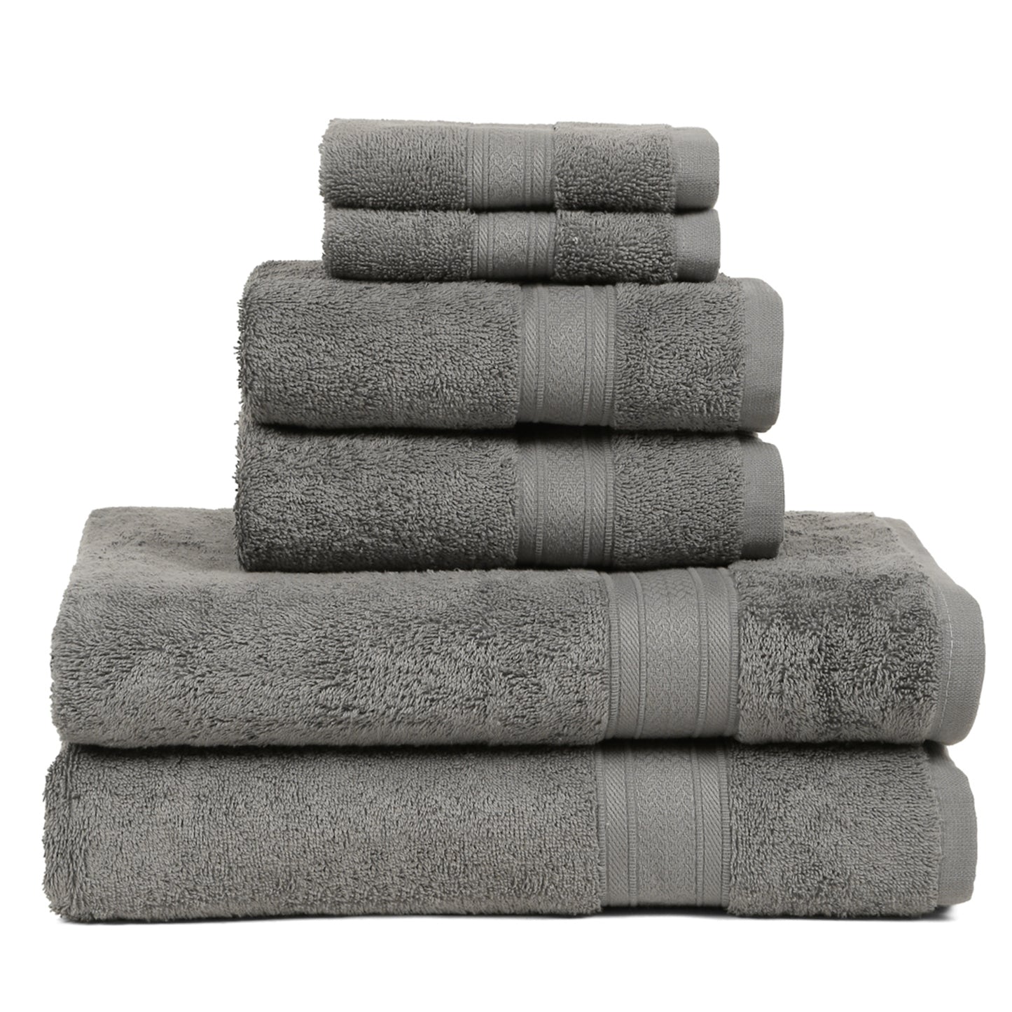 Premium 6 Piece Dark Grey Colour Cotton Towel Set (Bath, Hand & Face)