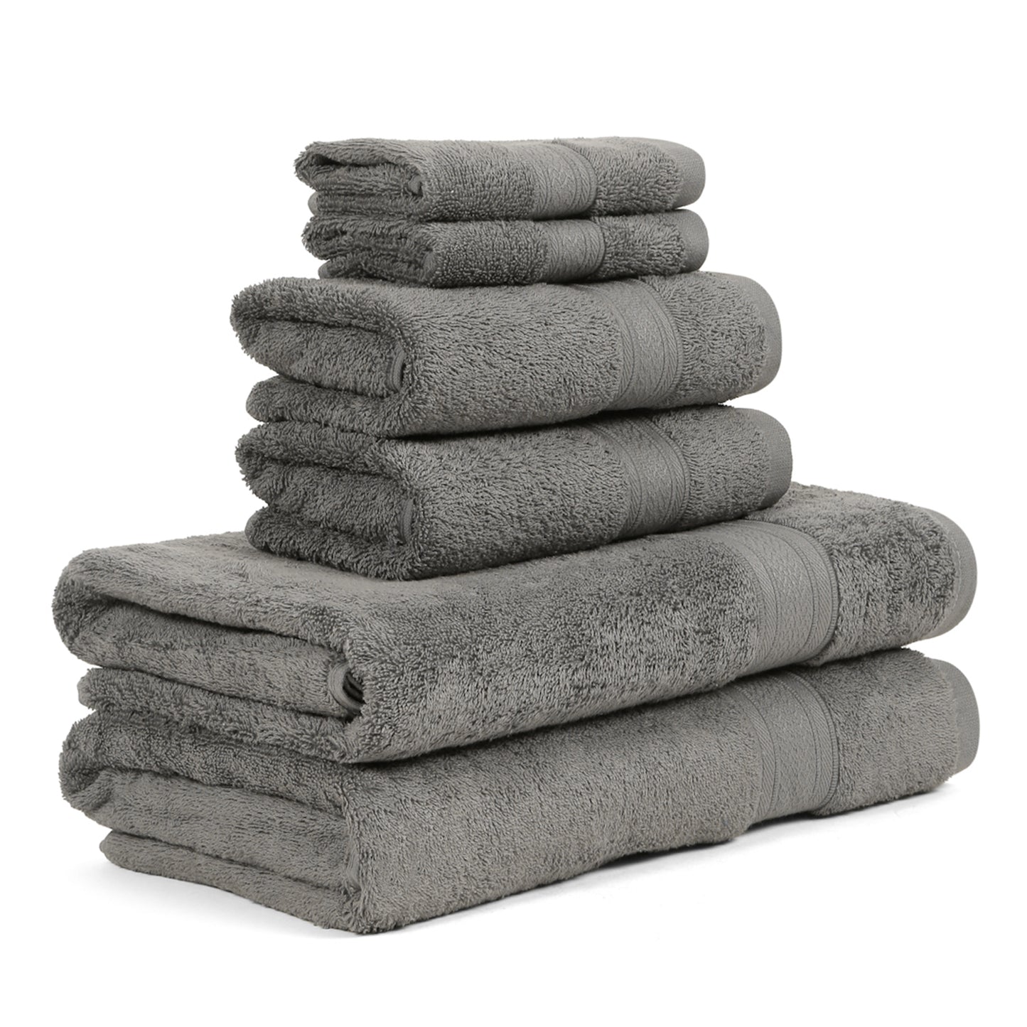 Premium 6 Piece Dark Grey Colour Cotton Towel Set (Bath, Hand & Face)