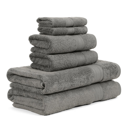Premium 6 Piece Dark Grey Colour Cotton Towel Set (Bath, Hand & Face)