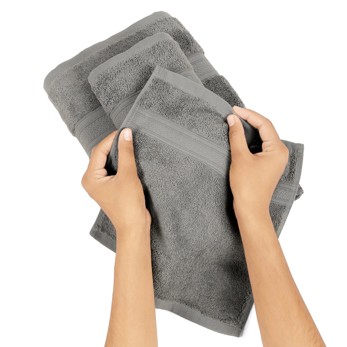 Premium 6 Piece Dark Grey Colour Cotton Towel Set (Bath, Hand & Face)