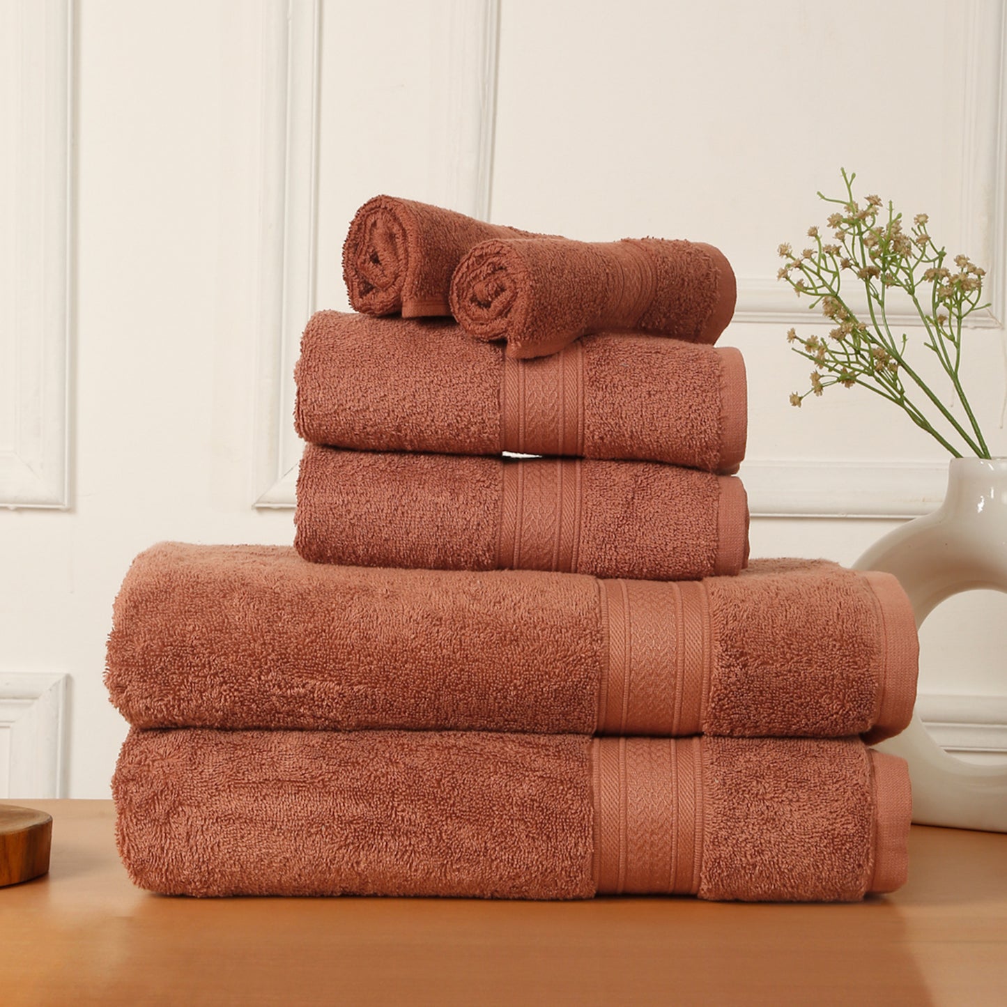 Premium 6 Piece Dark Rust Colour Cotton Towel Set (Bath, Hand & Face)