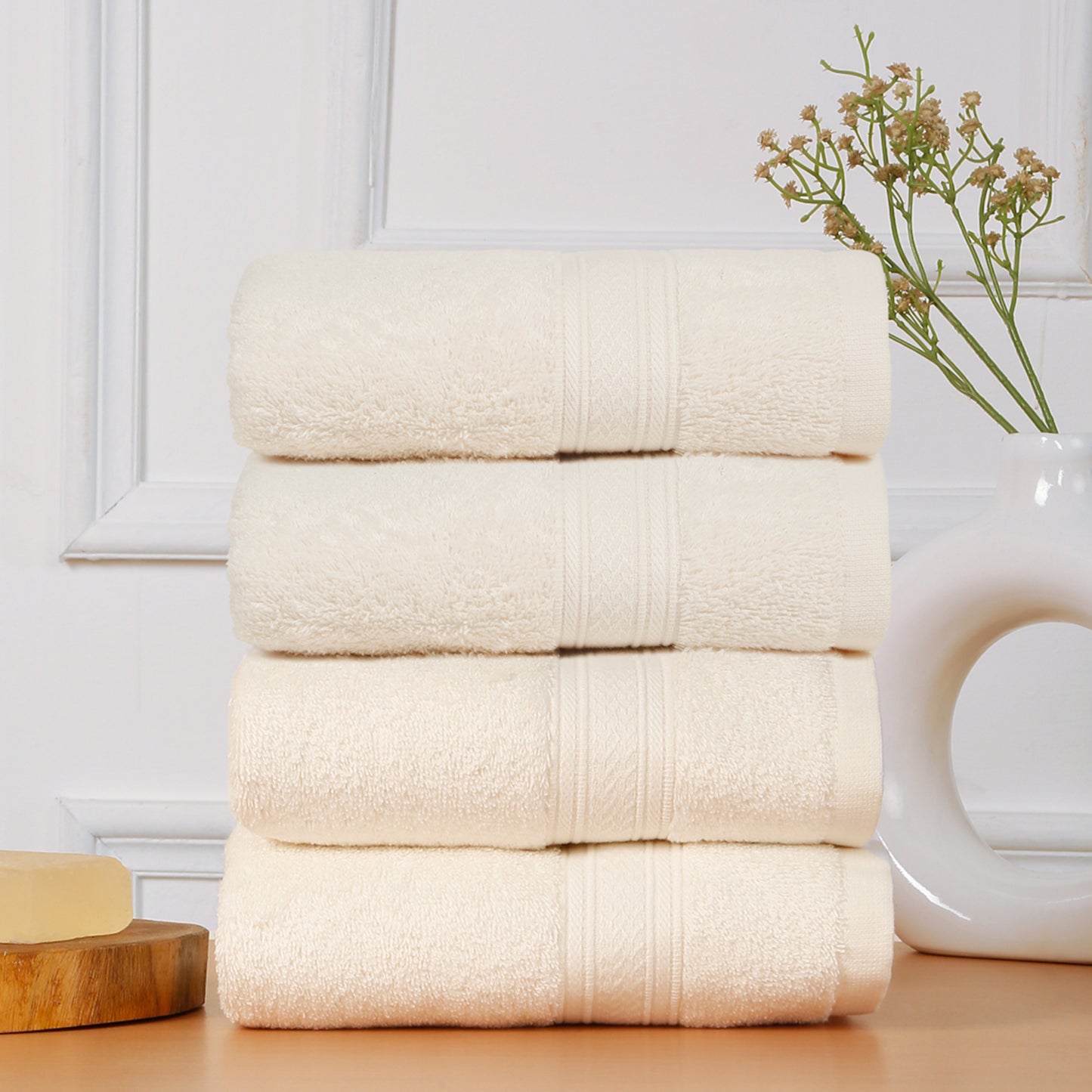 Premium 500 GSM 100% Cotton Cream Colour Hand Towels (Pack of 4)