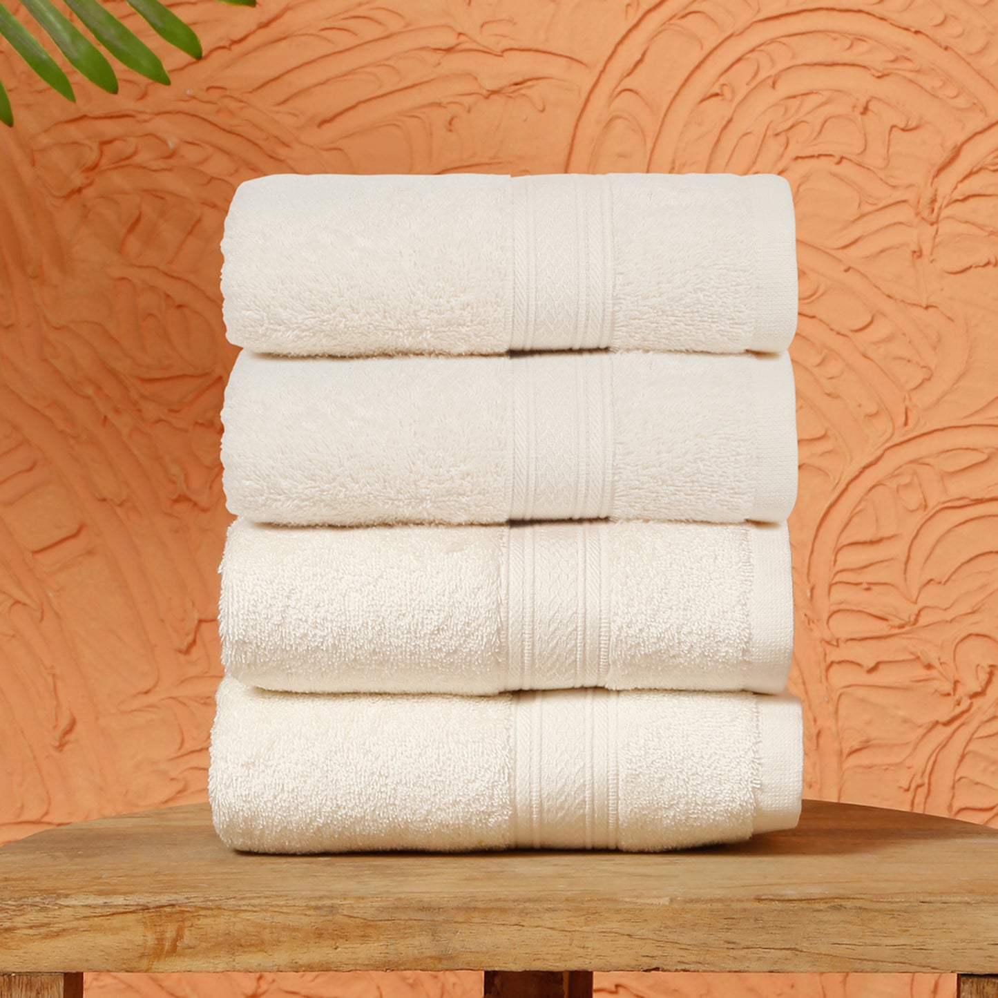 Premium 500 GSM 100% Cotton Cream Colour Hand Towels (Pack of 4)