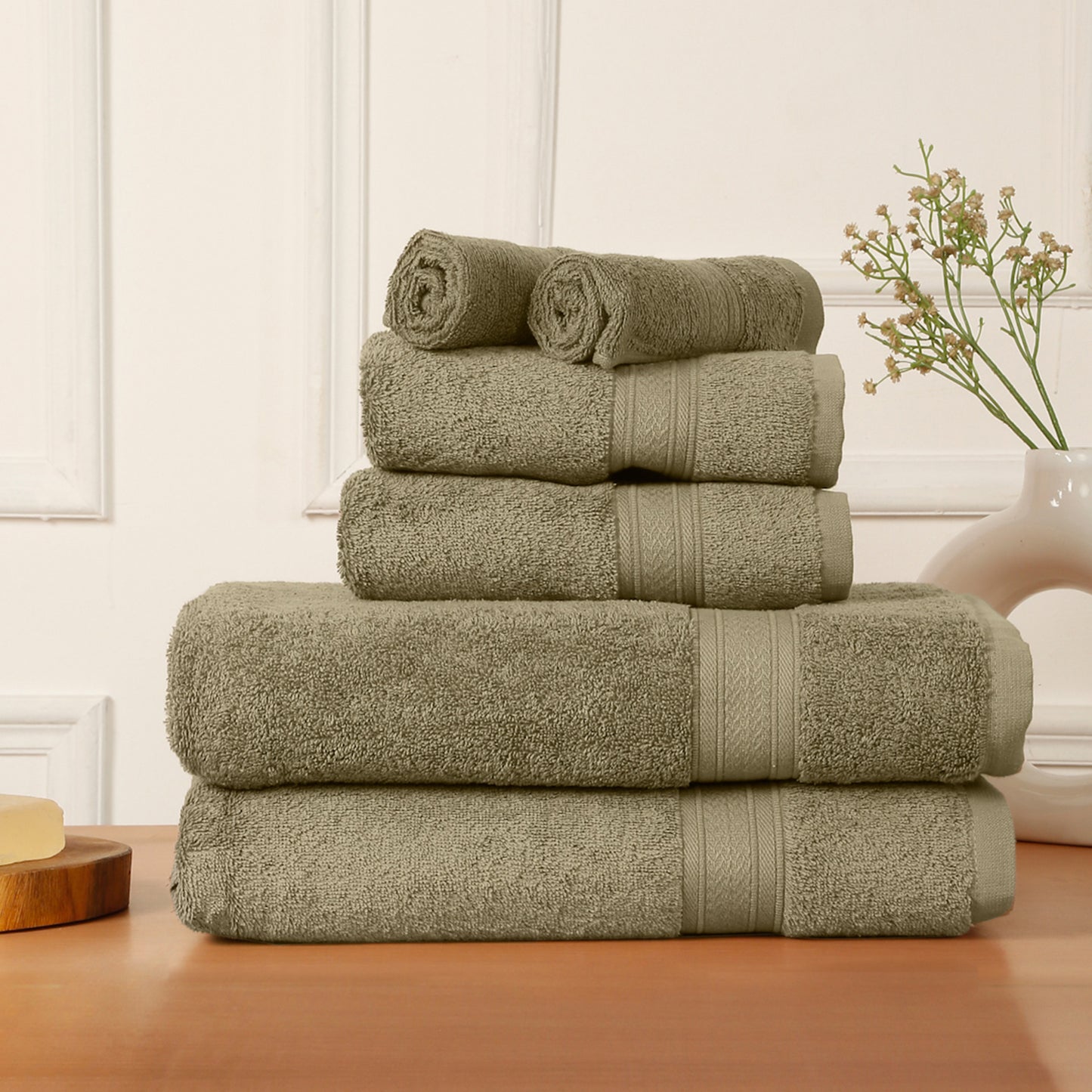 Premium 6 Piece Brown Colour Cotton Towel Set (Bath, Hand & Face)