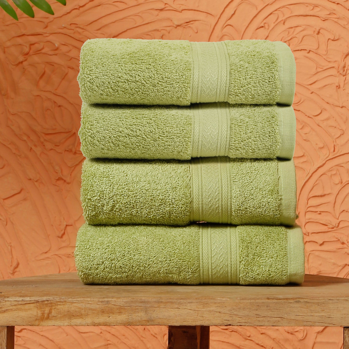 Premium 500 GSM 100% Cotton Summer Green Colour Hand Towels (Pack of 4)