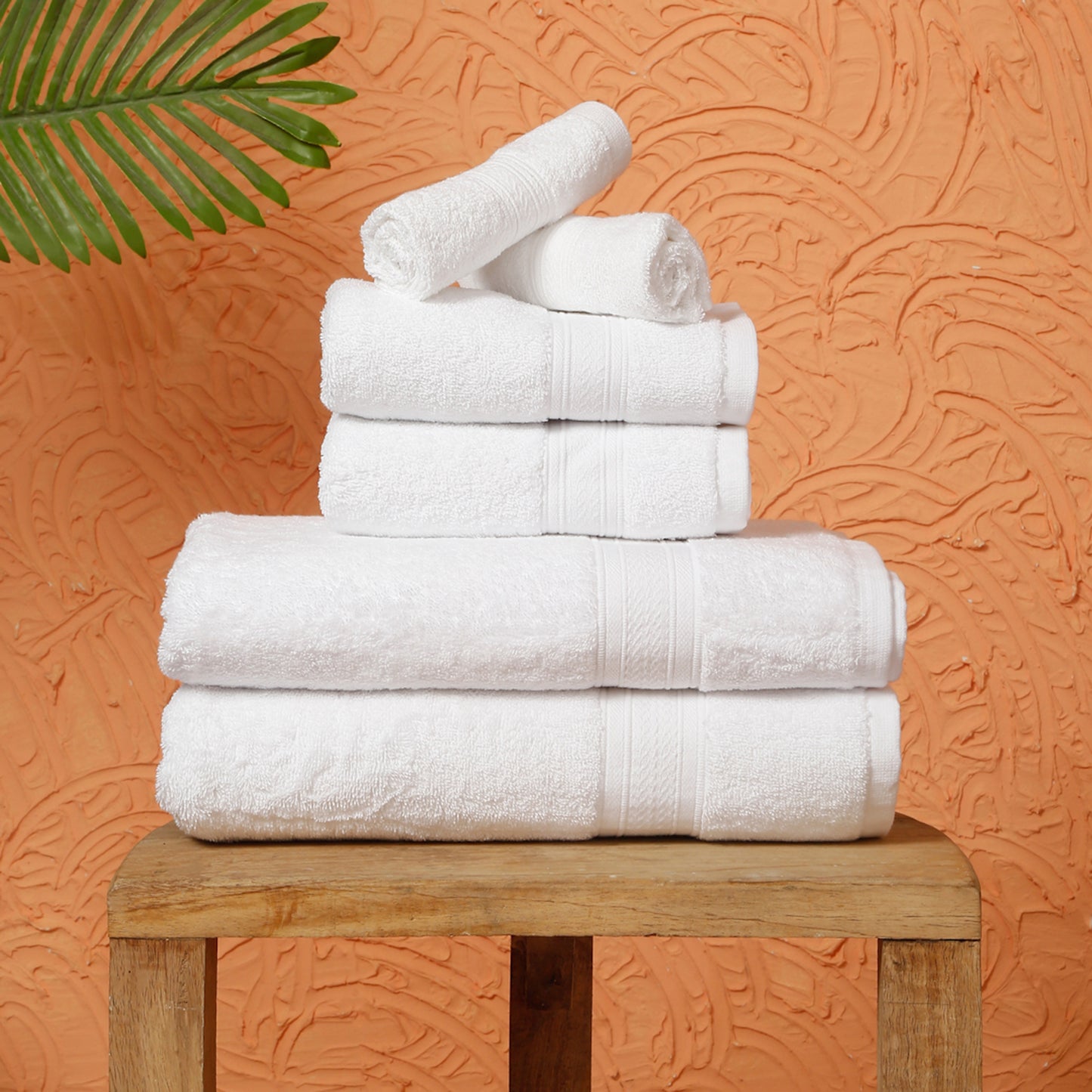 Premium 6 Piece White Colour Cotton Towel Set (Bath, Hand & Face)