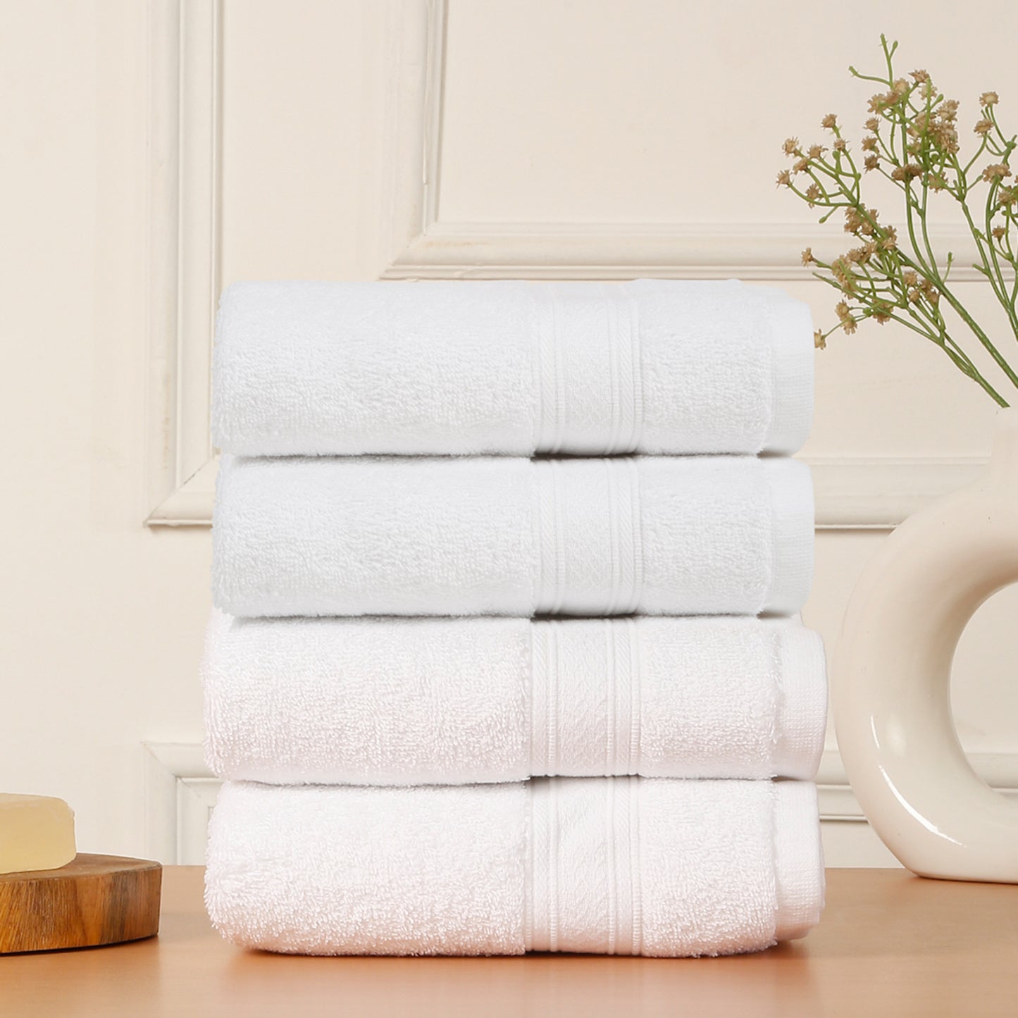 Premium 500 GSM 100% Cotton White Colour Hand Towels (Pack of 4)