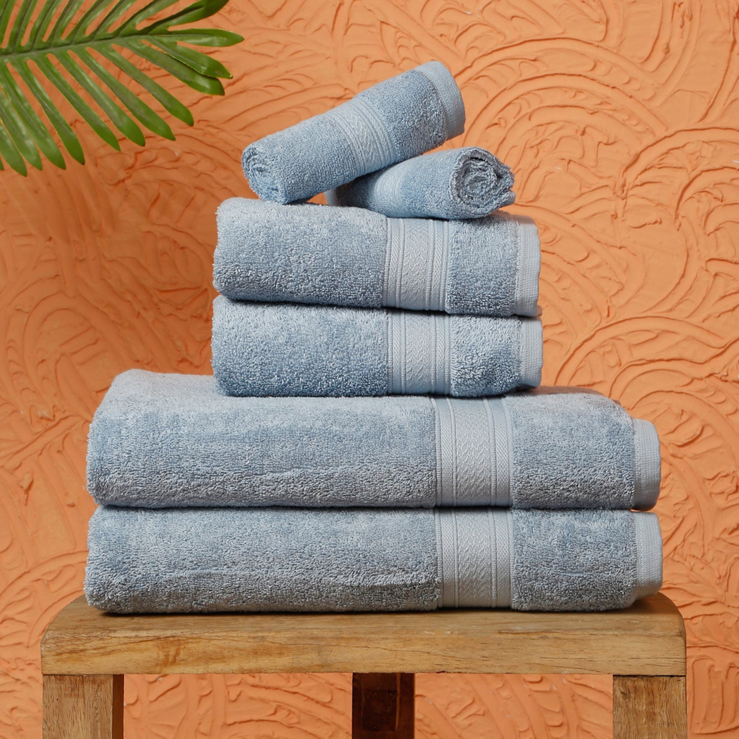 Premium 6 Piece Sky Blue Colour Cotton Towel Set (Bath, Hand & Face)