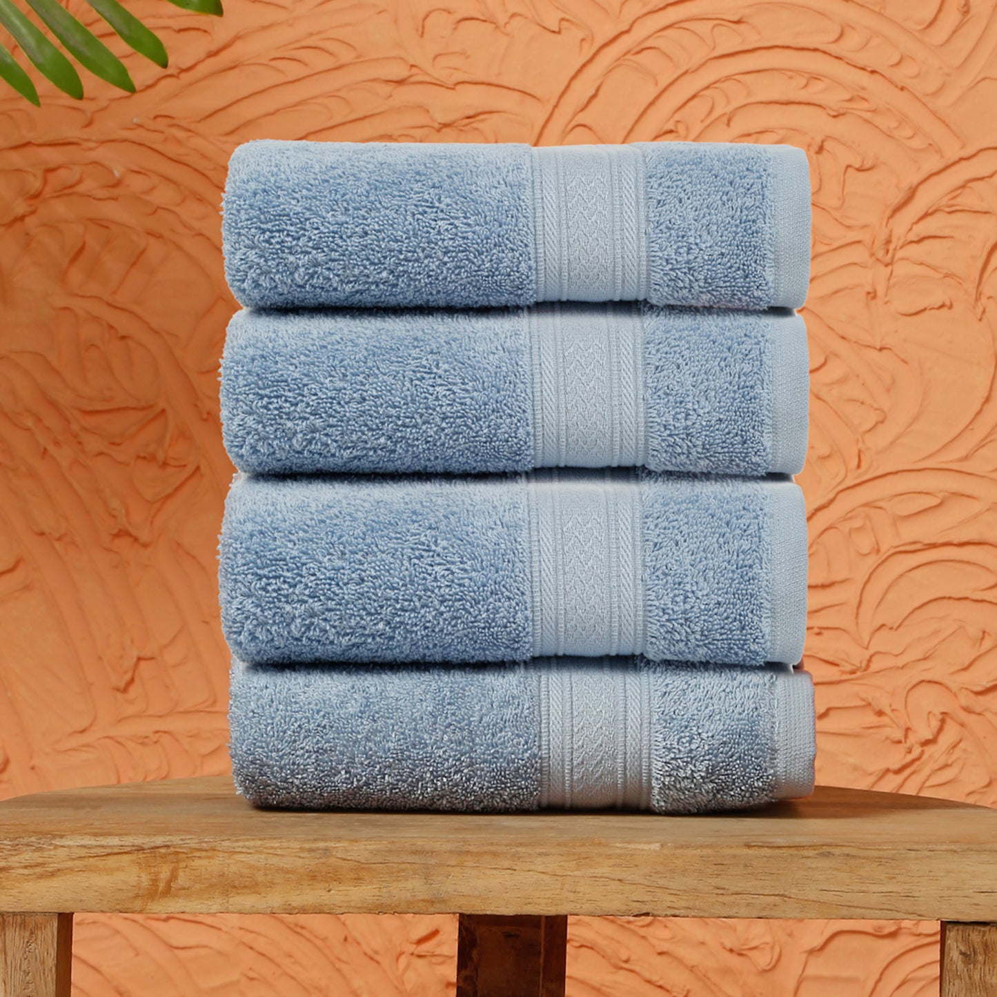 Premium 500 GSM 100% Cotton Sky Blue Colour Hand Towels (Pack of 4)