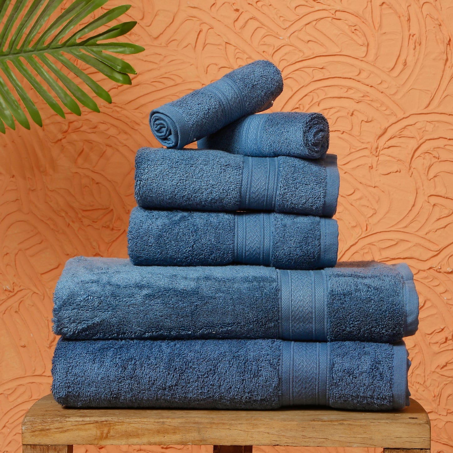 Premium 6 Piece Dark Blue Colour Cotton Towel Set (Bath, Hand & Face)
