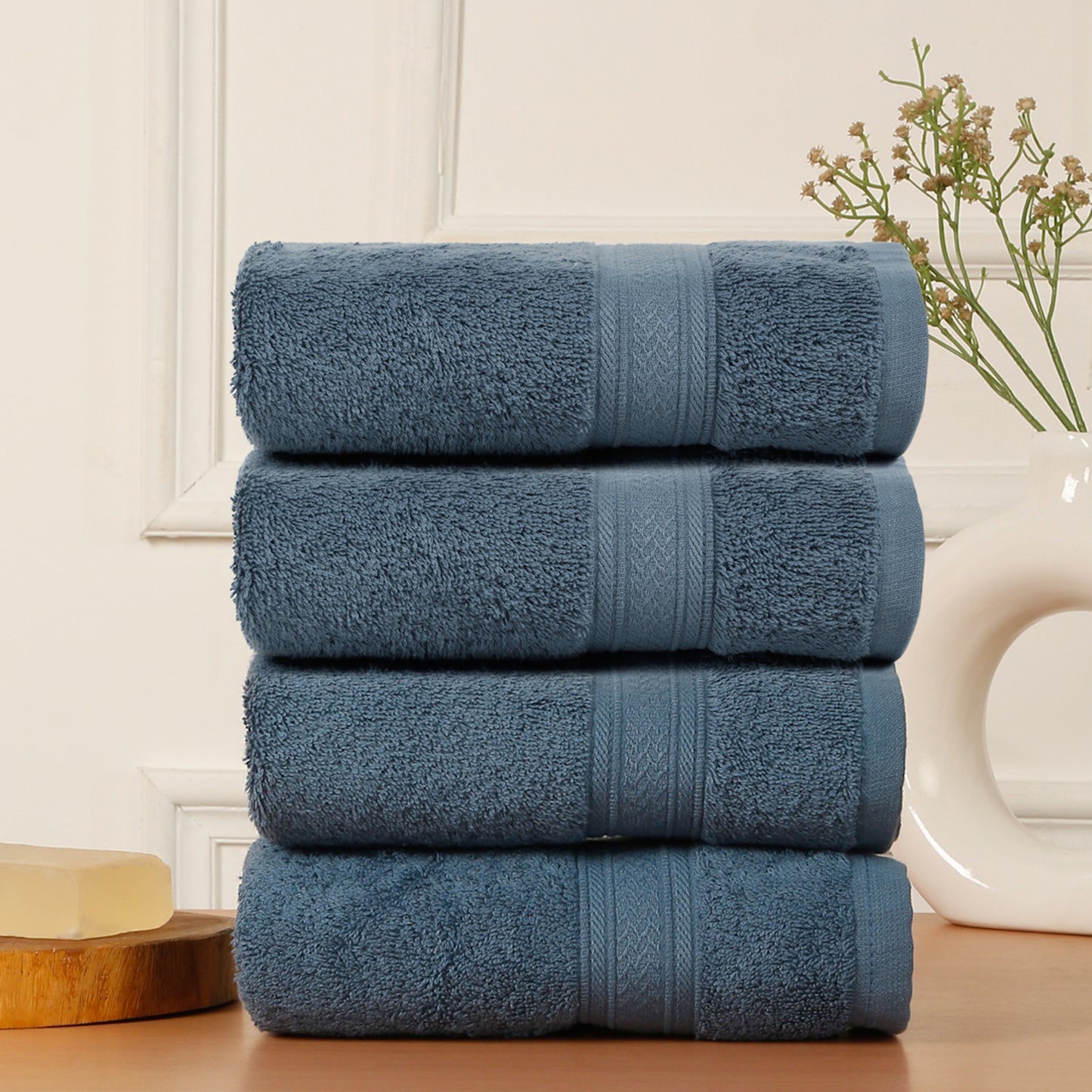 Premium 500 GSM 100% Cotton Dark Blue Colour Hand Towels (Pack of 4)