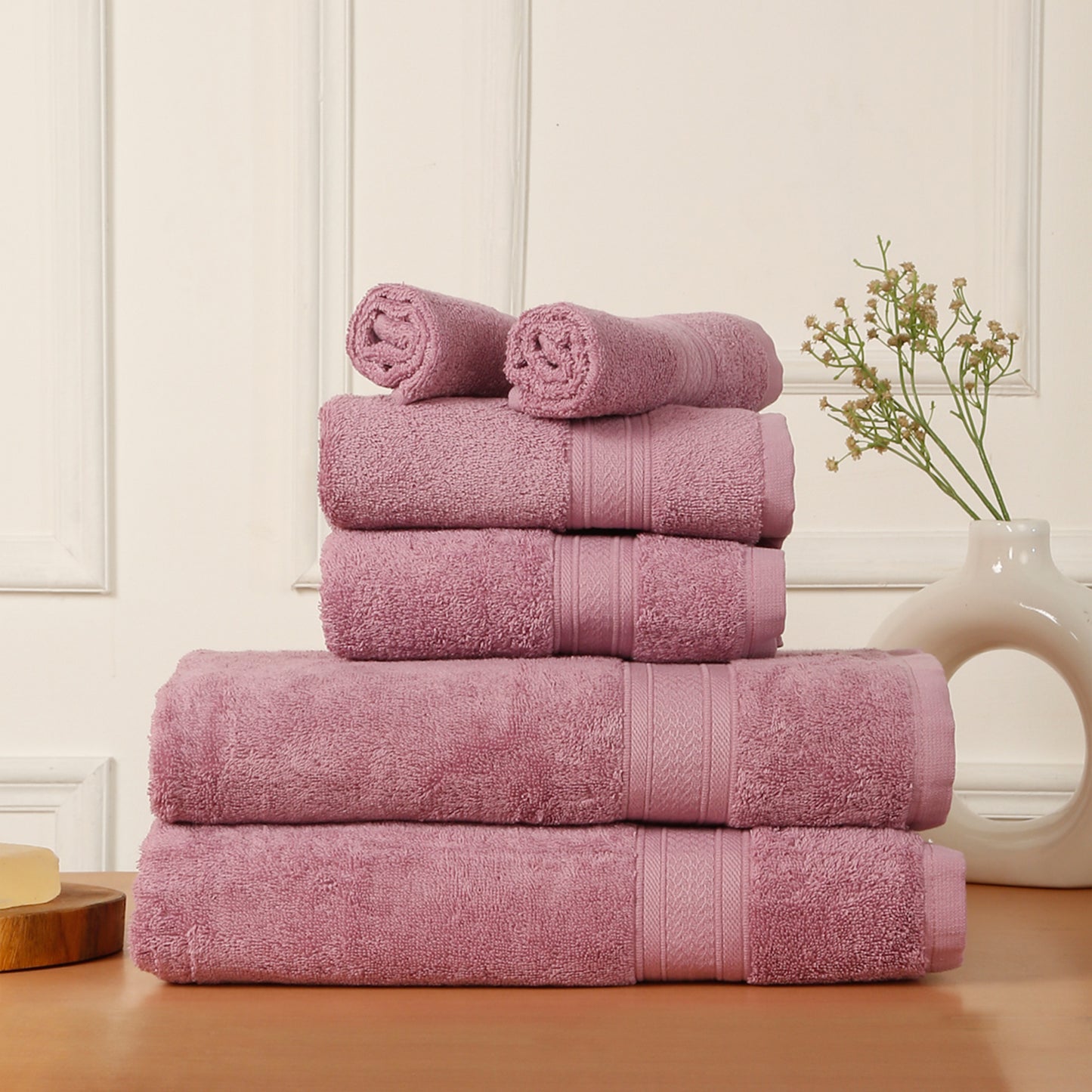 Premium 6 Piece Lilac Colour Cotton Towel Set (Bath, Hand & Face)