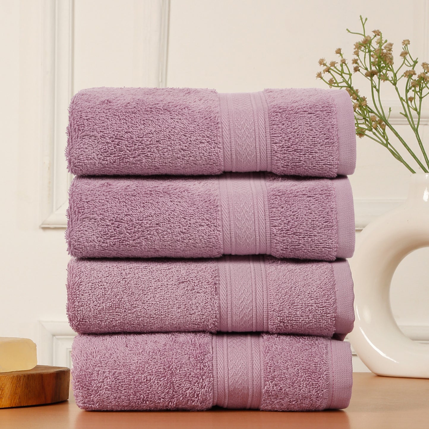 Premium 500 GSM 100% Cotton Lilac Colour Hand Towels (Pack of 4)