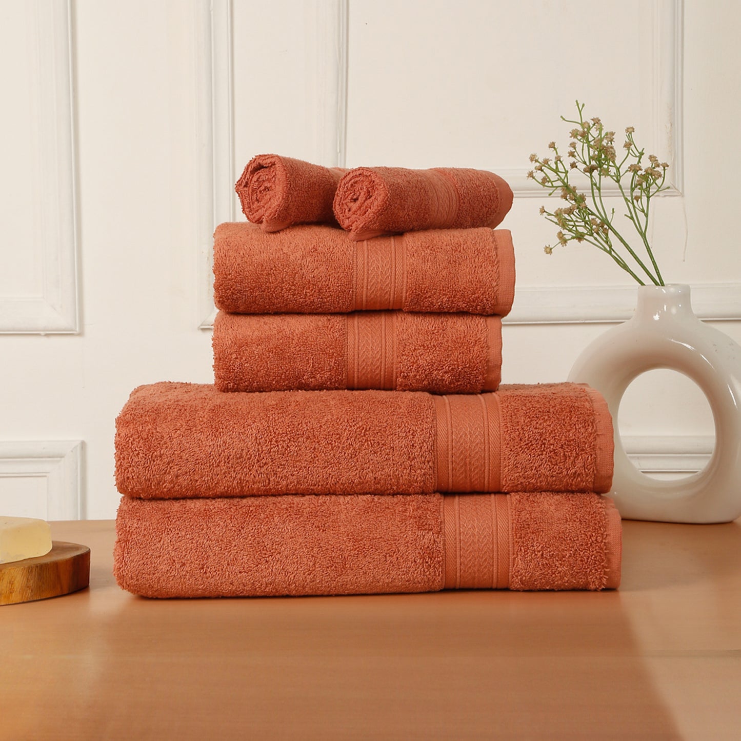 Premium 6 Piece Rust Colour Cotton Towel Set (Bath, Hand & Face)